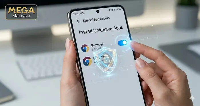 Step-by-step visual on how to enable unknown sources for a successful Mega8888 APK installation on Android.
