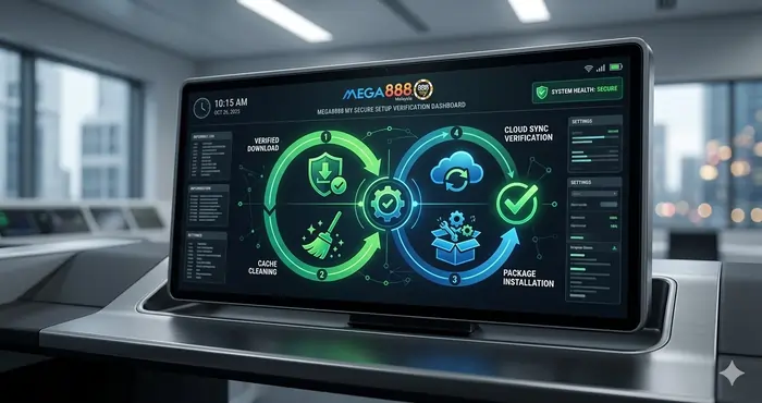 Detailed flowchart illustrating the Mega8888 APK Update and Version Management process for secure Android and iOS installations.