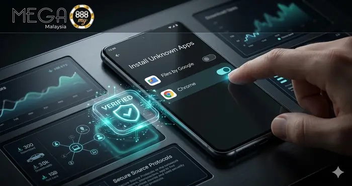Detailed close-up showing how to enable unknown sources as part of the Mega8888 APK download guide for beginners.