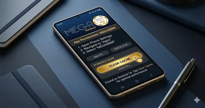 Visual guide for the Mega8888 app crashing after update fix Malaysia on Android 16.