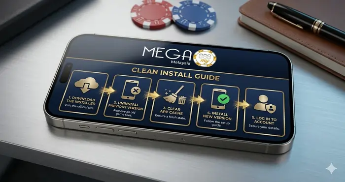 Step-by-step technical flowchart for the Mega8888 latest version update guide Malaysia in 2026.