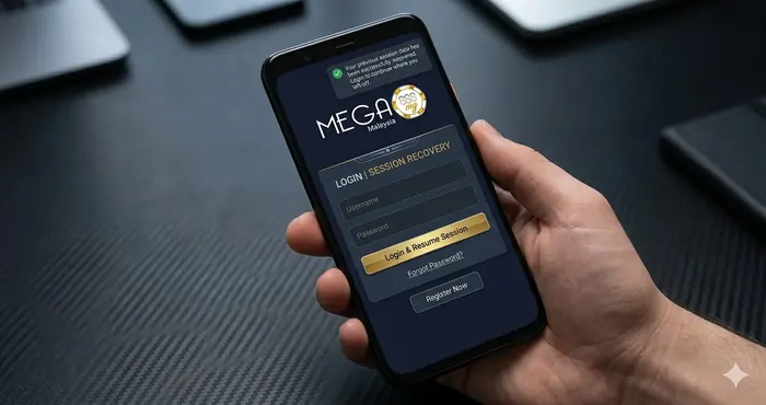 Smartphone screen showing the login process after a successful reinstall Mega8888 without losing account session on an Android device.