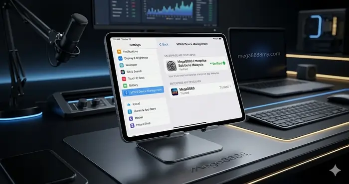 Close-up of the 'Verified' status after completing the trust developer profile iPhone Mega8888 Malaysia process on an iPad.