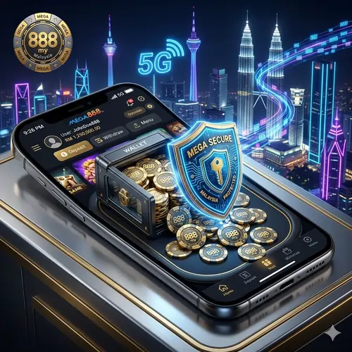 Vibrant 3D digital shield protecting gold casino chips on a futuristic Malaysian tech background representing elite online casino security Malaysia.
